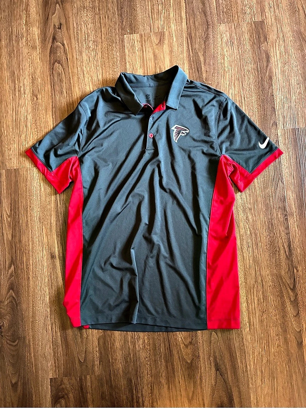 Nike Dri-FIT Atlanta Falcons NFL Football Short Sleeve Polo Shirt Gray/Red L